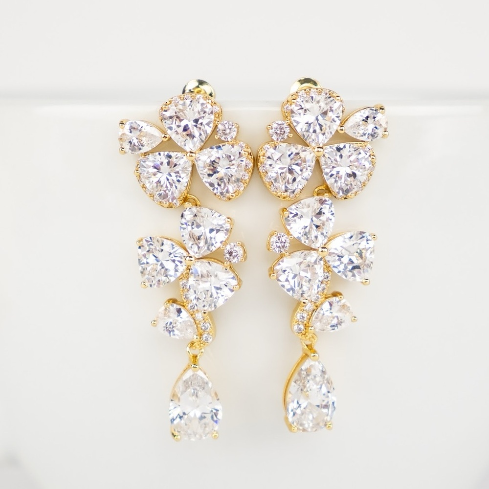Elegant Gold Plated Zircon Floral Teardrop Earrings Prom Jewelry